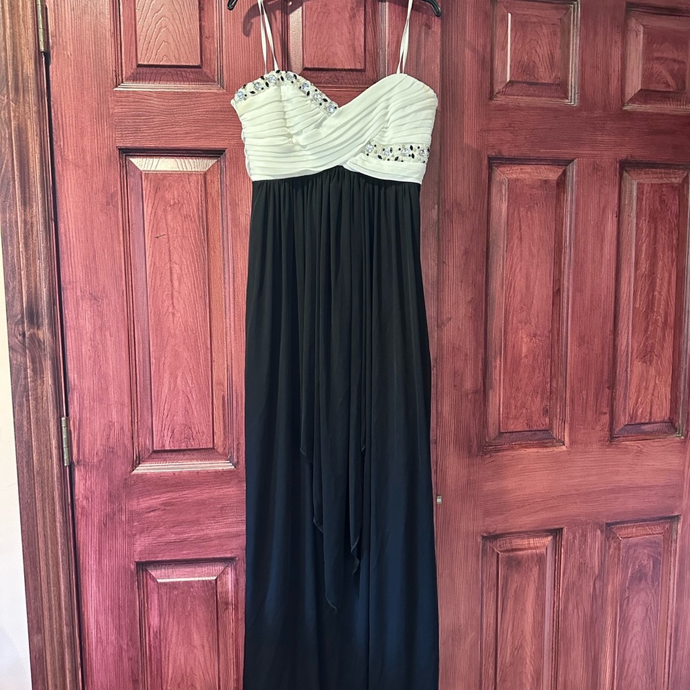White and Black Embellished Maxi Gown
